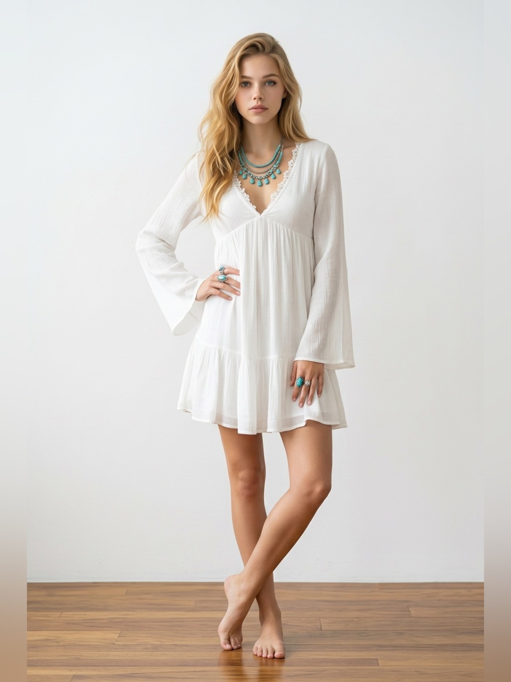 Free People Gentle Dreamer Long Sleeve Mini dress With Open Back